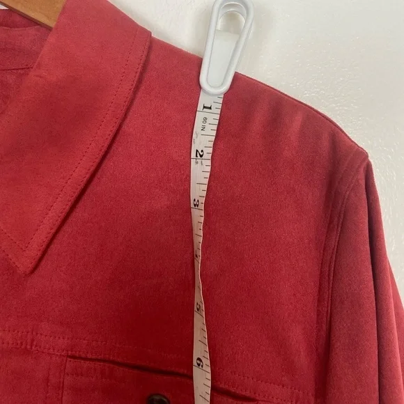 Talbots Dress Size 14W Cherry Pink Long Vintage Faux Suede Stretch Long Sleeve - Picture 6 of 11